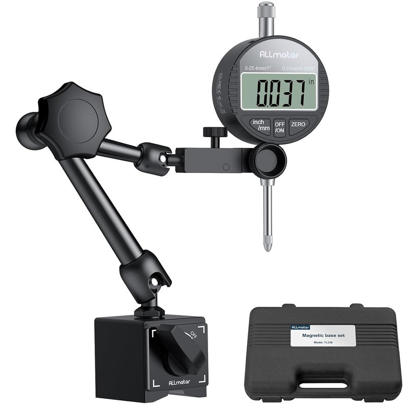 ALLmeter Store Dial Indicator Magnetic Base Set (132lbs/60kg Tensile Force) 0-1 Inch Precision Gauge for Machining,Lathe Alignment & Metalworking Dial Indicator Gage Gauge for 3D Printer Lathe Workshop - Image 1
